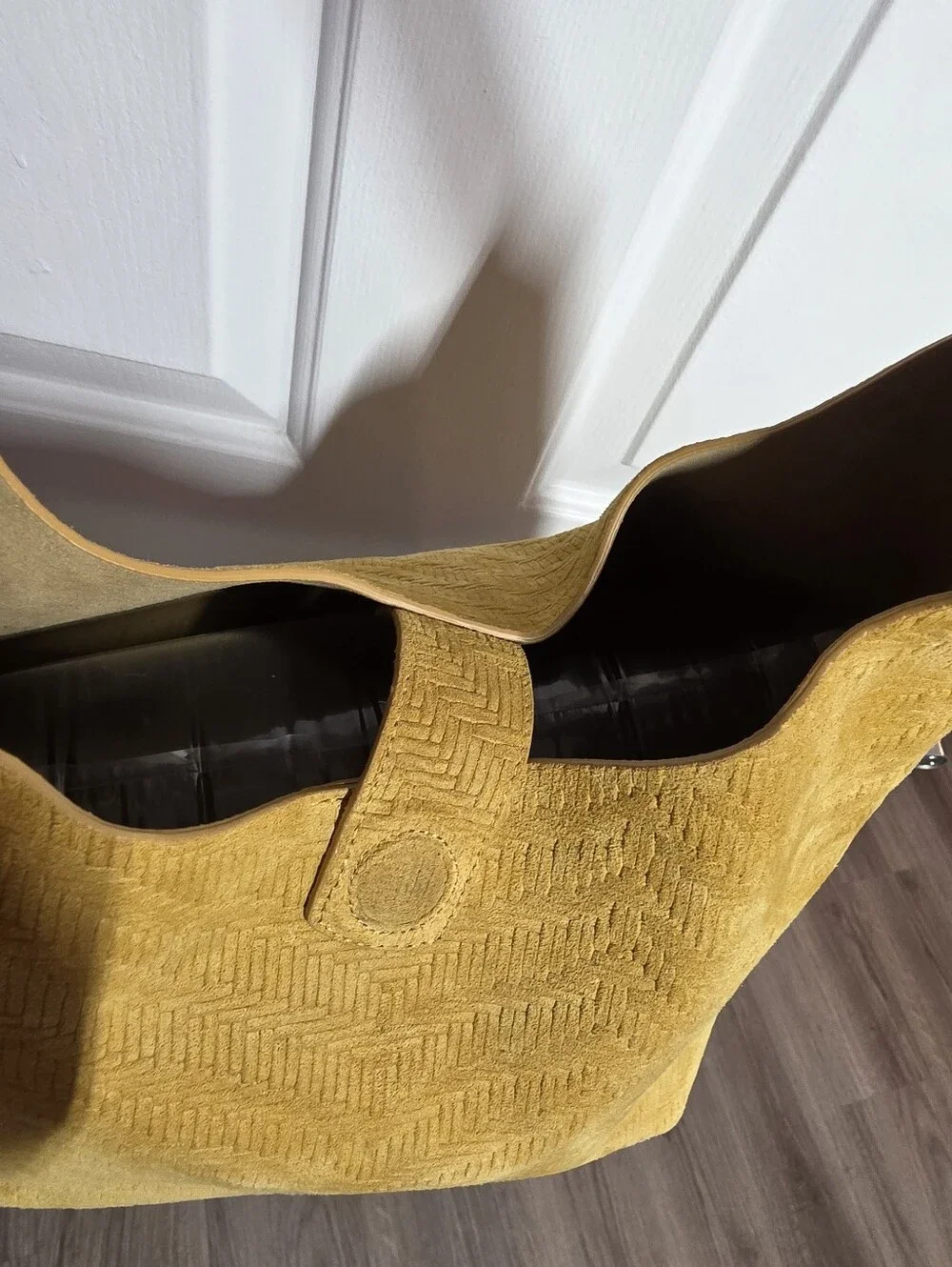 Genuine Leather Suede Yellow Mustard Braided Woven Hobo Shoulder Bag - Women